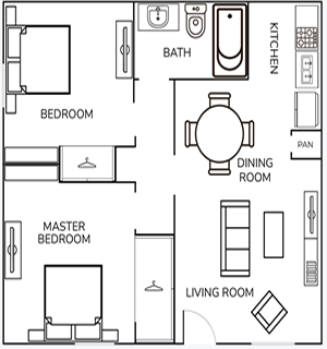 Two Bedroom / One Bath - 625 Sq. Ft.*