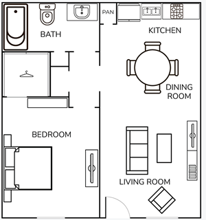 One Bedroom / One Bath -525 Sq.Ft.*
