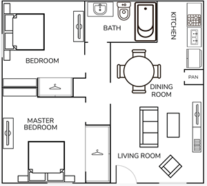 Two Bedroom / One Bath - 625 Sq.Ft.*